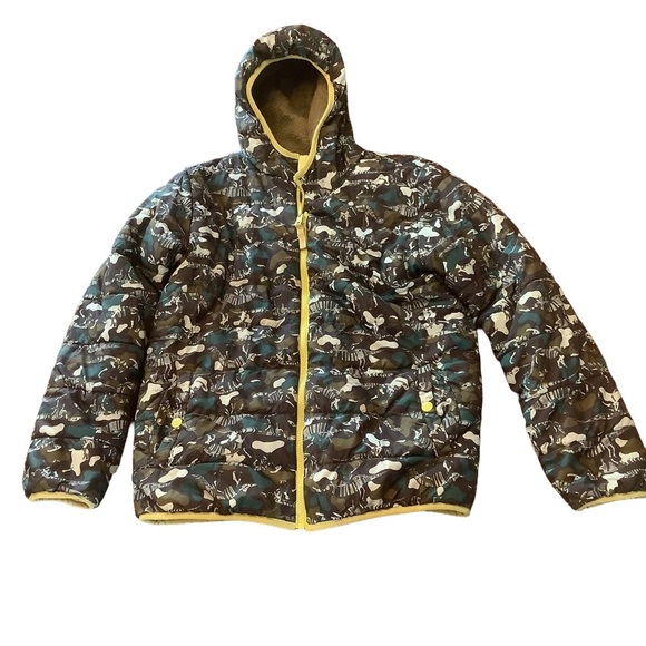 Cat & Jack Reversible Dinosaur Sherpa Puffer Jacket Boys Size L 10/12 - Picture 1 of 10